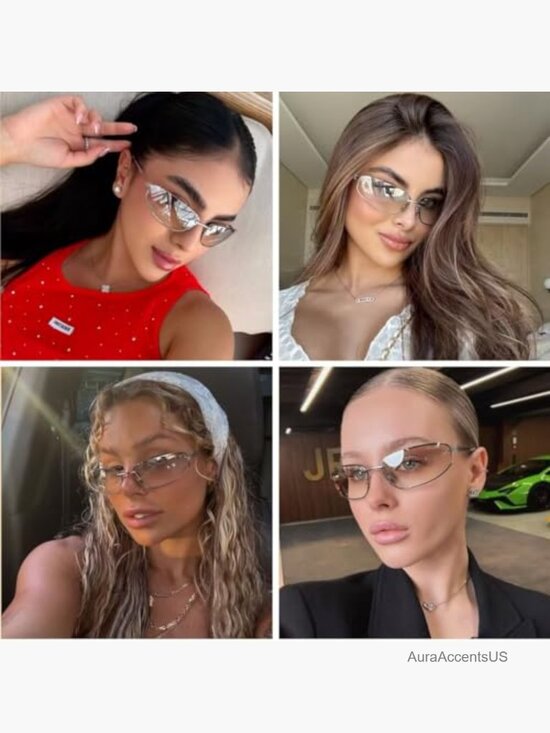 Y2K Wrap Around Metal Sunglasses Retro Oval Cyber Fashion Shades main image 4